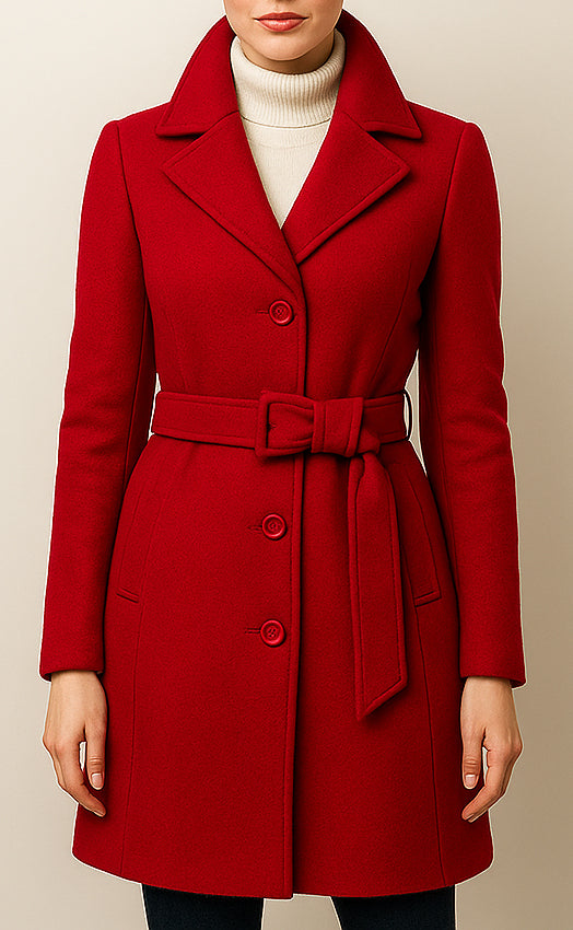 Chloé Long Belted Wool-Look Coat in Red, view 1