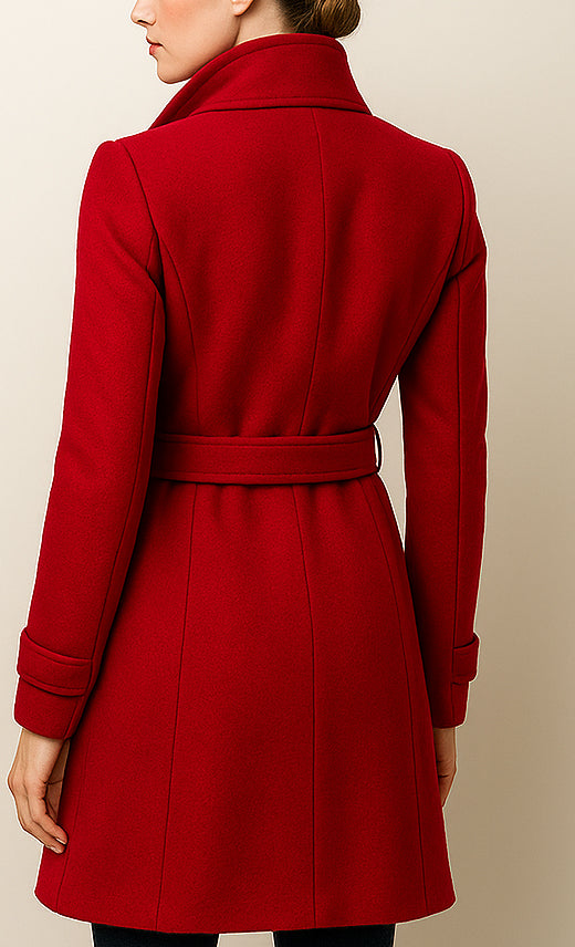 Chloé Long Belted Wool-Look Coat in Red, view 2